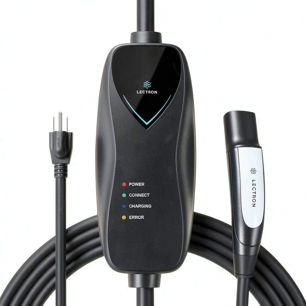 Lectron Level 1 Tesla Charger installed beside a garage door