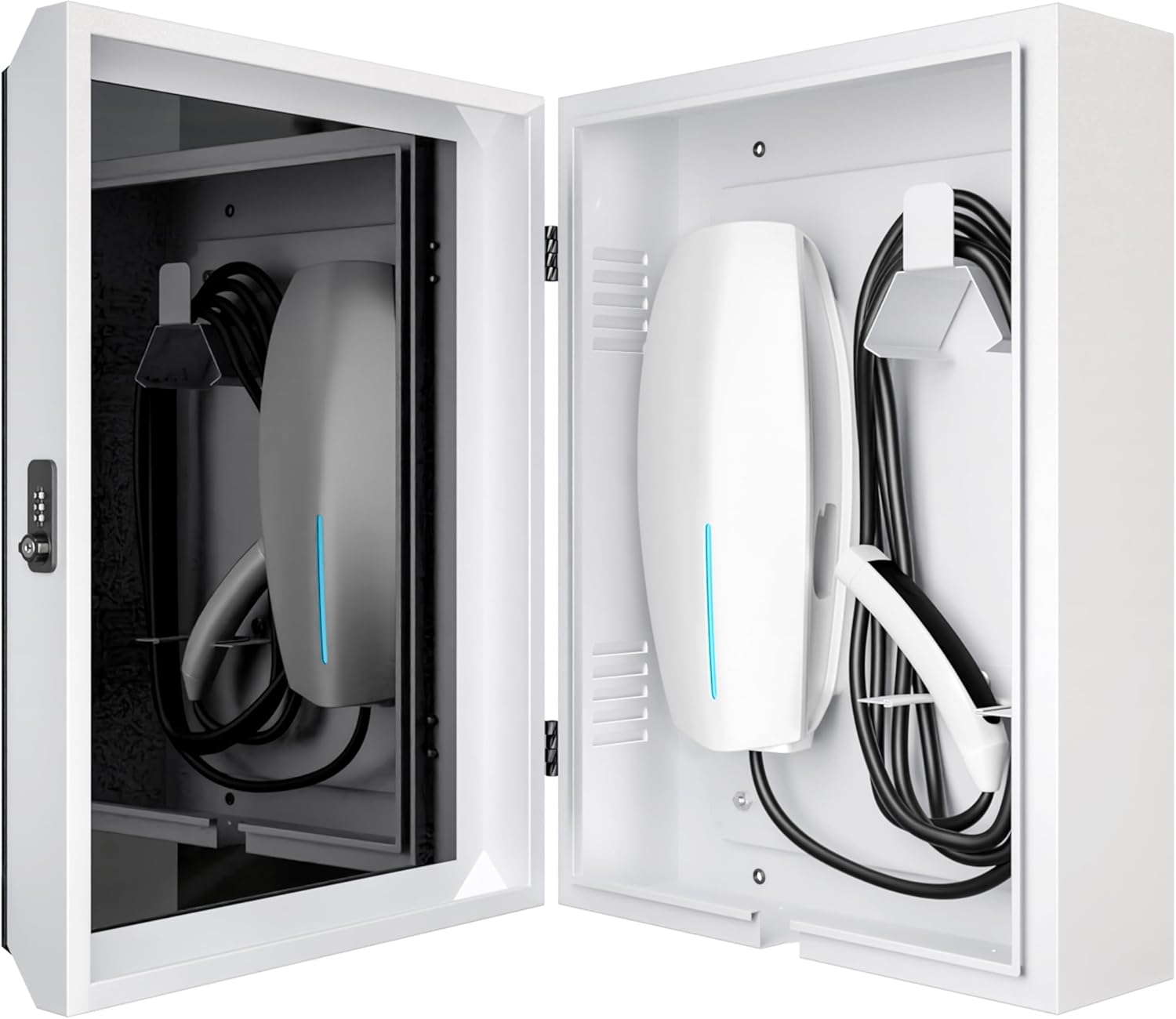 NOTASA EV charger enclosure mounted on a residential garage wall