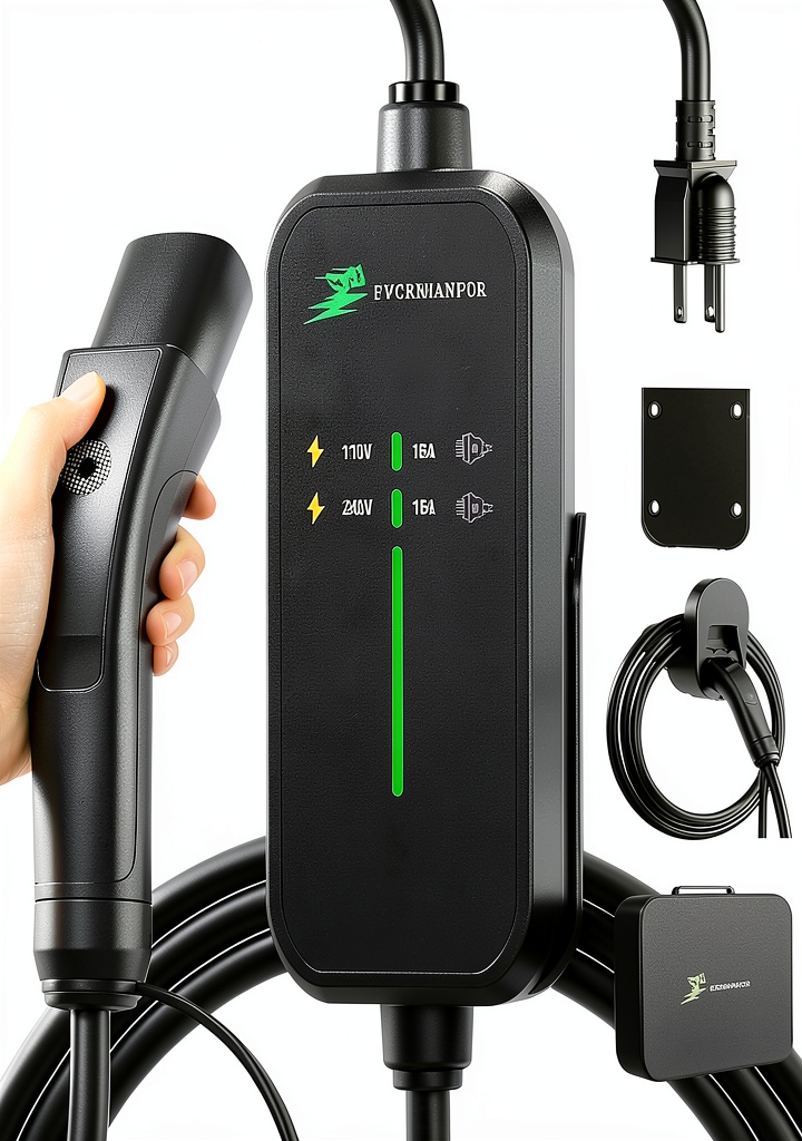 EVGRNMANFOR Tesla charger installed in a home garage with cable coiled neatly