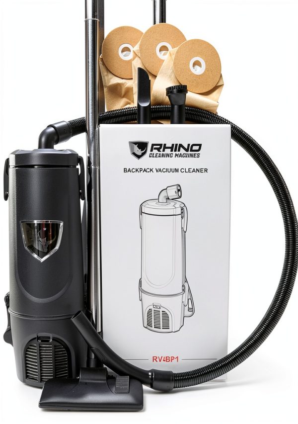 Commercial Lightweight Backpack Bagged Vacuum Cleaner, for Carpet and Hard Floors, 22-Foot Cord, by Rhino-0